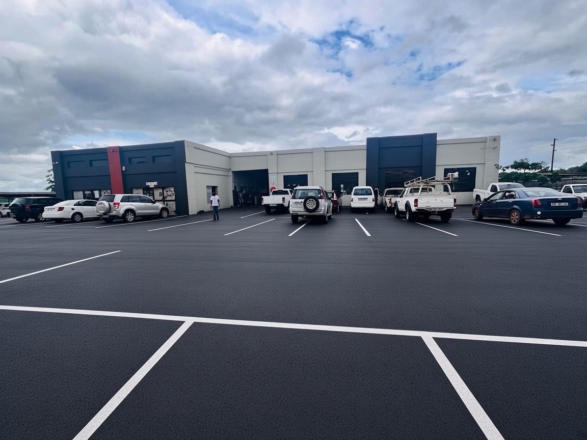 JustFix workshop forecourt with customer vehicles